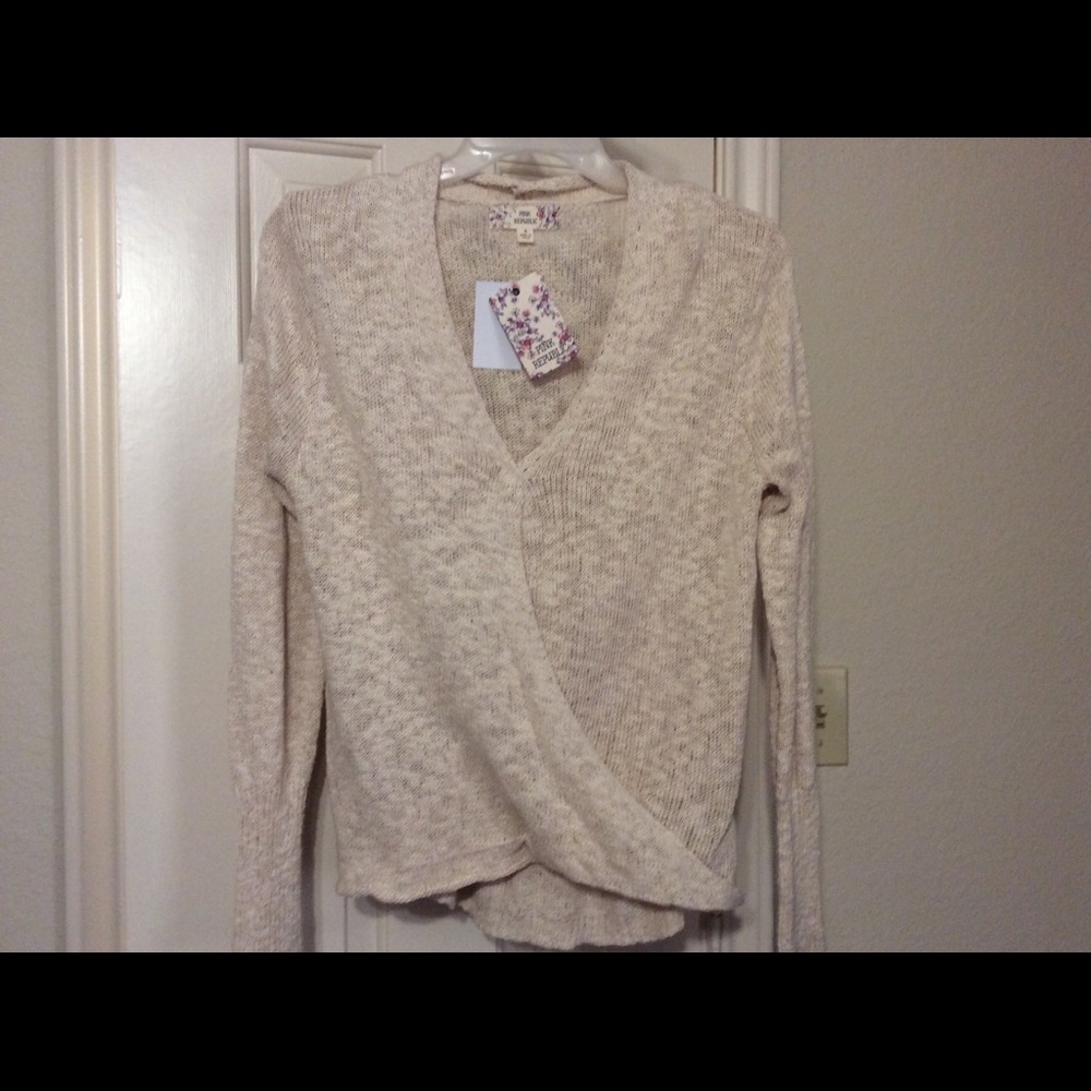 Pink Republic L beige marl wrap look sweater